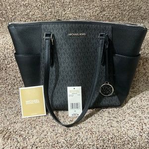 Michael Kors Charlotte Women`s LG TZ Tote PVC Pebbled Bag Black (35T0SCFT3B)